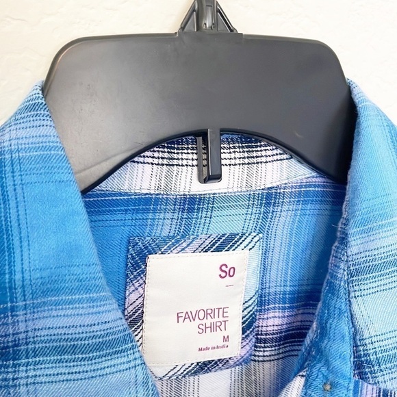 SO blue plaid print long sleeve flannel button down shirt - Picture 5 of 7
